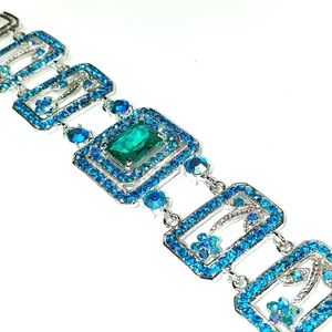 Teal rhinestone statement bracelet NWT